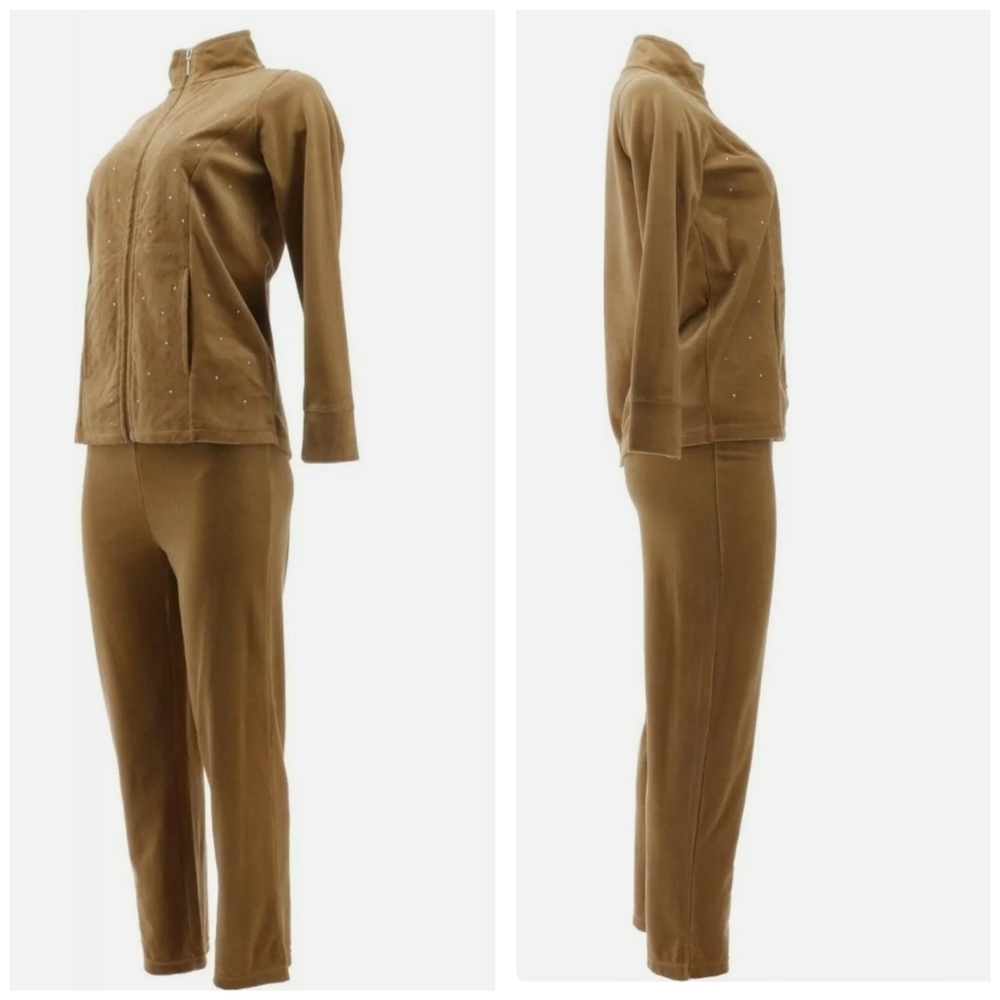 Quacker Factory Gold Rhinestones Velour Set New Size XS Short